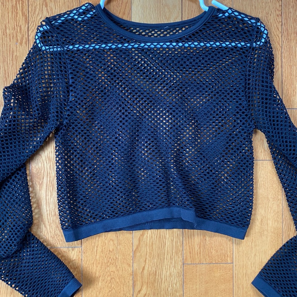 Mesh crop top, long sleeve, size small.